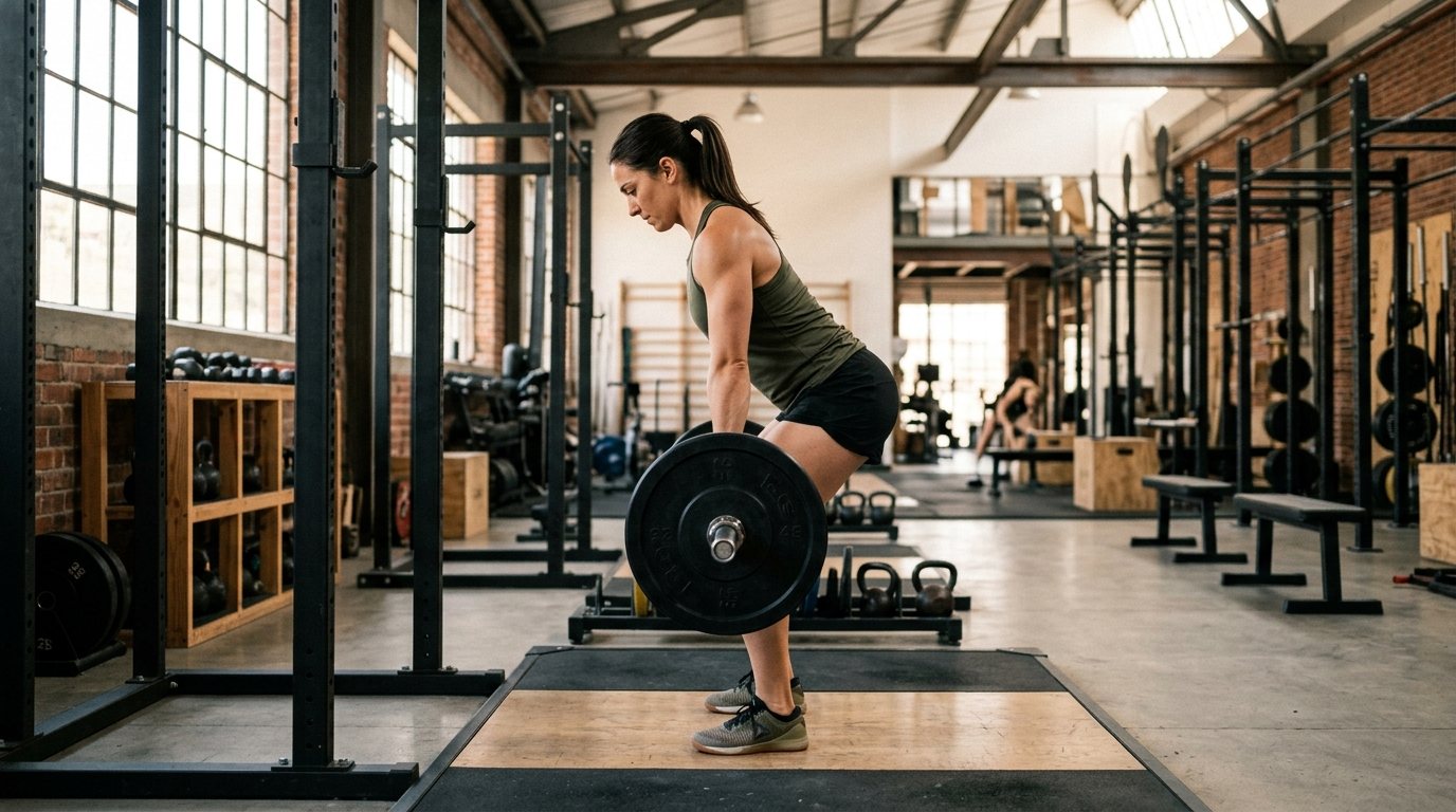 Sportler beim fokussierten Krafttraining im Fitnessstudio für Strongman-Disziplinen