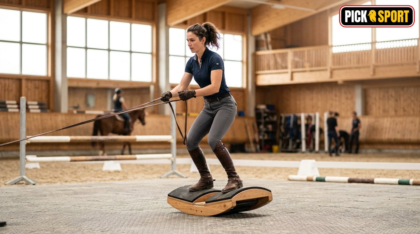 Rodeo: Regeln, Technik und Training verständlich erklärt Athlet trainiert Balance und Körperspannung für Rodeo-Reitsport in moderner Trainingshalle