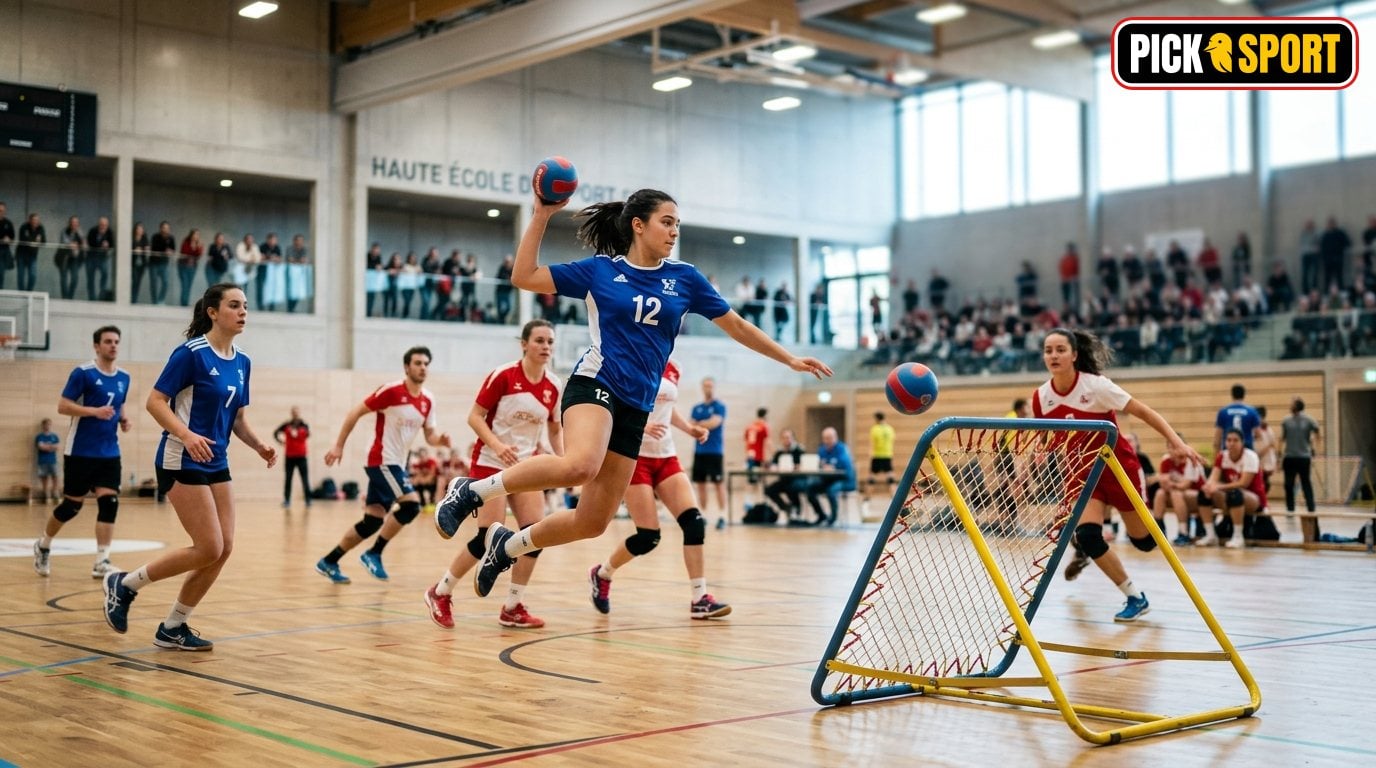 Tchoukball: Regeln, Technik und Training verständlich erklärt Team beim Tchoukball in einer modernen Halle: Dynamische Szene mit Fokus auf Wurftechnik und Bewegung.