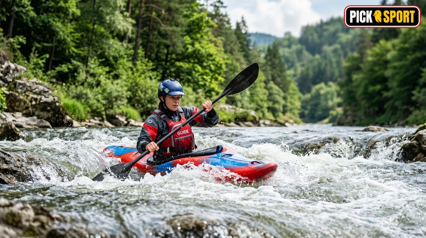 Kanuslalom: Regeln, Technik und Training verständlich erklärt Kanusportler in Aktion auf einem wilden Fluss während des Trainings