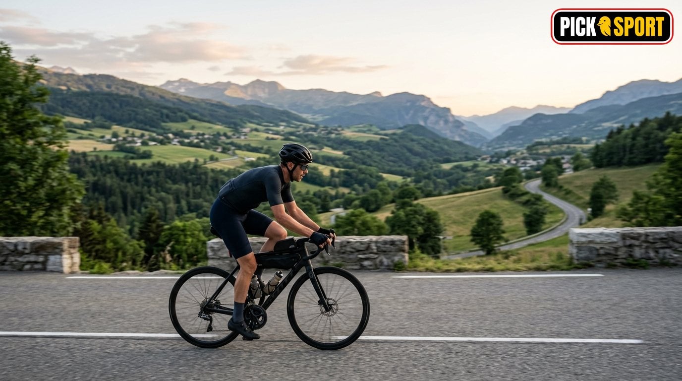 Ultra-Cycling: Regeln, Technik und Training verständlich erklärt Ultra-Cyclist auf einer Trainingsfahrt durch eine europäische Landschaft bei Dämmerung.