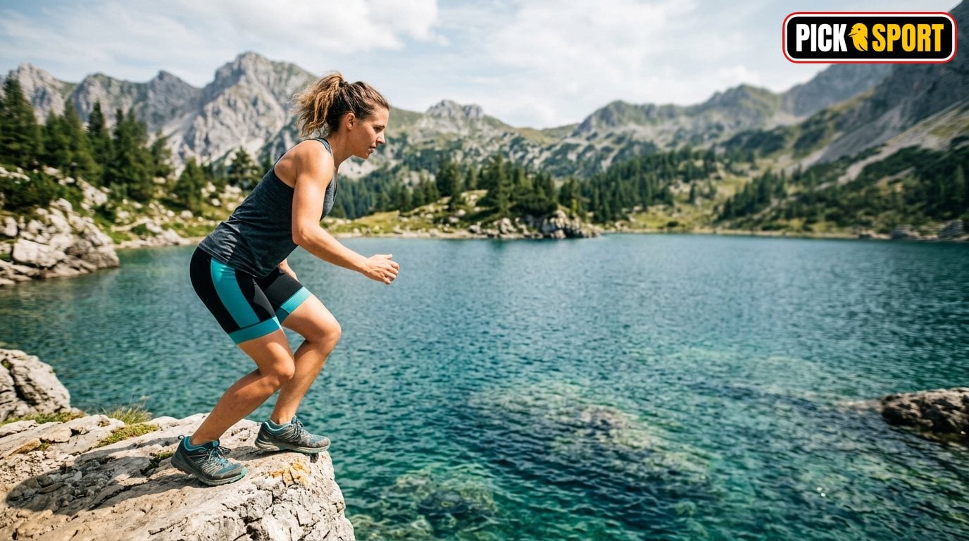 Klippenspringen: Regeln, Technik und Training verständlich erklärt Athlet bereitet sich an einer Klippe auf einen Sprung in einen Bergsee vor – Fokus auf Technik und Sicherheit.