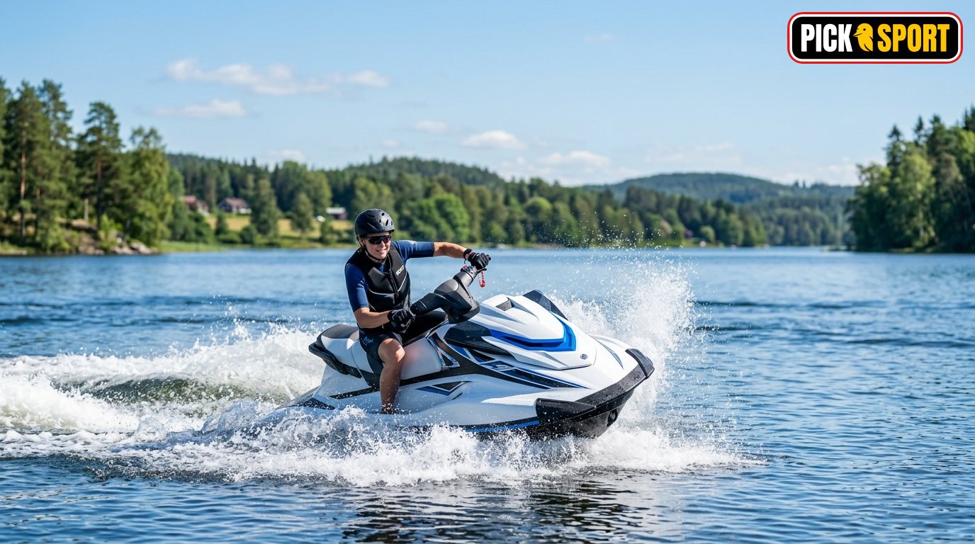 Person beim Jetski fahren auf einem ruhigen See – Fokus auf Sport-Technik und Training im Wasser.