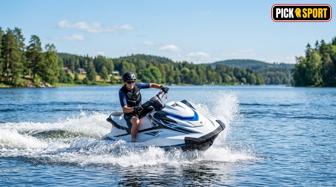 Jetski: Regeln, Technik und Training verständlich erklärt Person beim Jetski fahren auf einem ruhigen See – Fokus auf Sport-Technik und Training im Wasser.