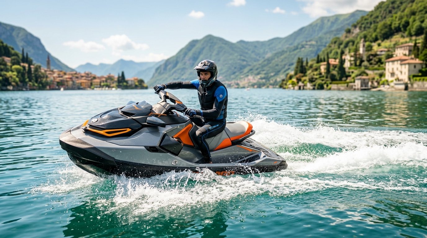 Person beim Jetski fahren auf einem See zur Veranschaulichung von Technik und Training.