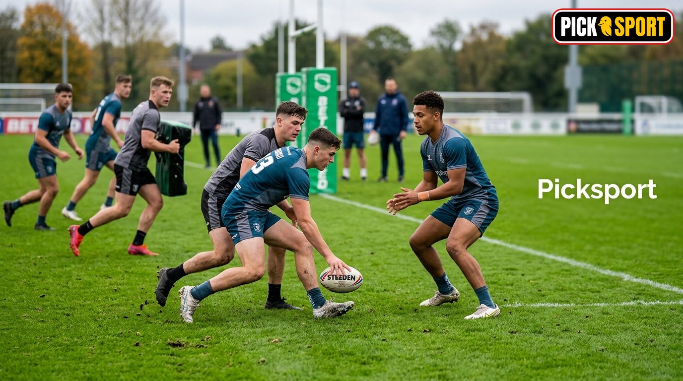 Rugby League: Regeln, Technik und Training verständlich erklärt Rugby League Training: Sportler beim Erlernen der Regeln und Technik auf dem Sportplatz.